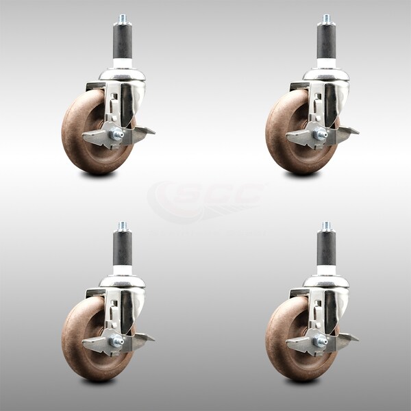Service Caster 4 Inch 316SS High Temp Glass Filled Nylon 1-3/8 Inch Stem Caster Set Brake SCC SCC-SS316EX20S414-GFNSHT-TLB-138-4 - main